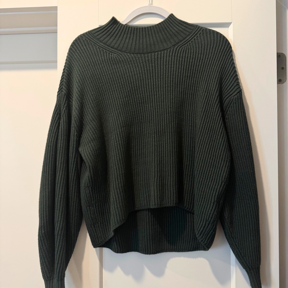 Anthropologie X Maeve | Easy Mock Neck Ribbed Pullover Sweater | Green XS